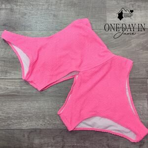 Adisputent Smocked One Shoulder One Piece Swimsuit Size M